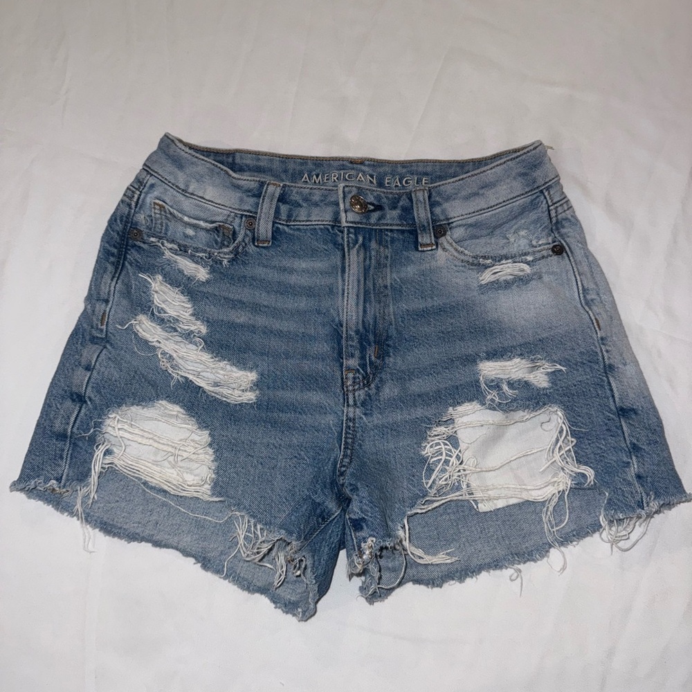 American Eagle Outfitters Women's Light Blue Ripped Jean Shorts